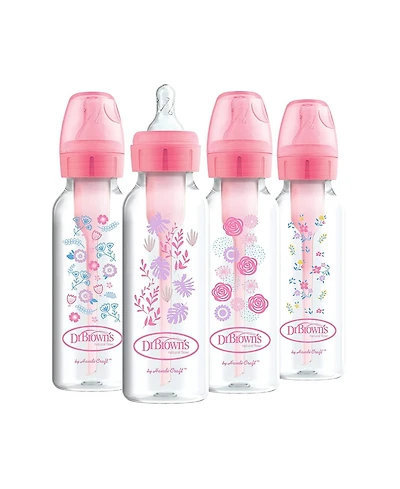Dr. Browns Baby Anti-Colic Options+ Narrow Baby Bottles 8oz, 4 Pack, Pink Flowers