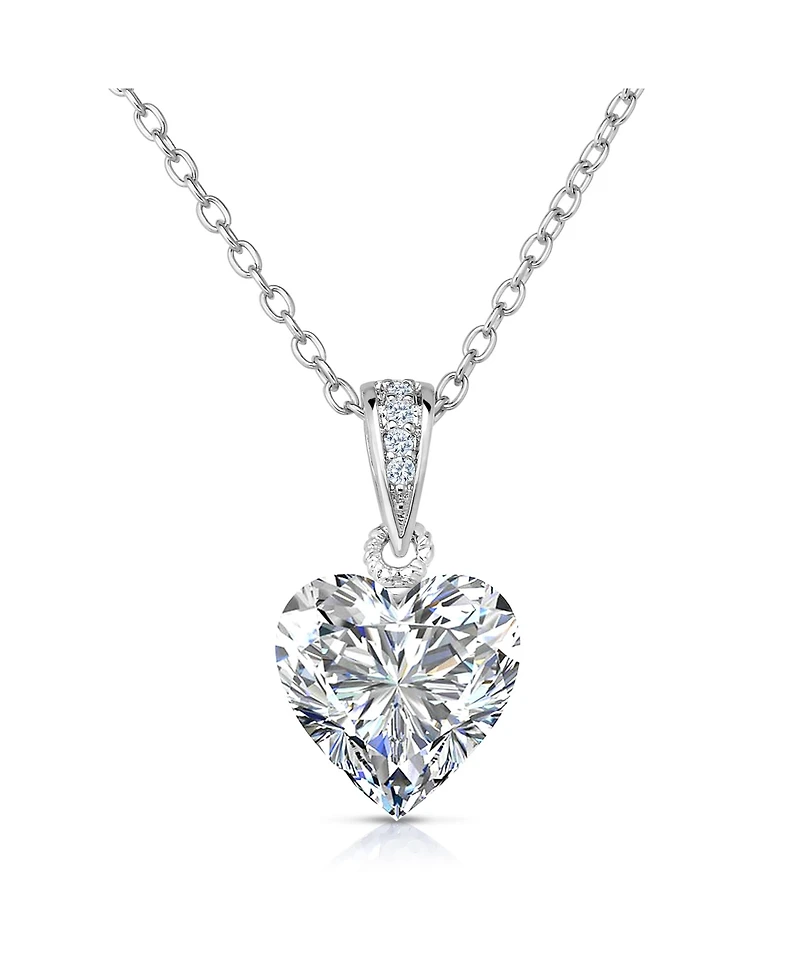 Genevive Women's Sterling Silver 18K Rose Gold Plated Colored Cubic Zirconia Heart-shape Necklace