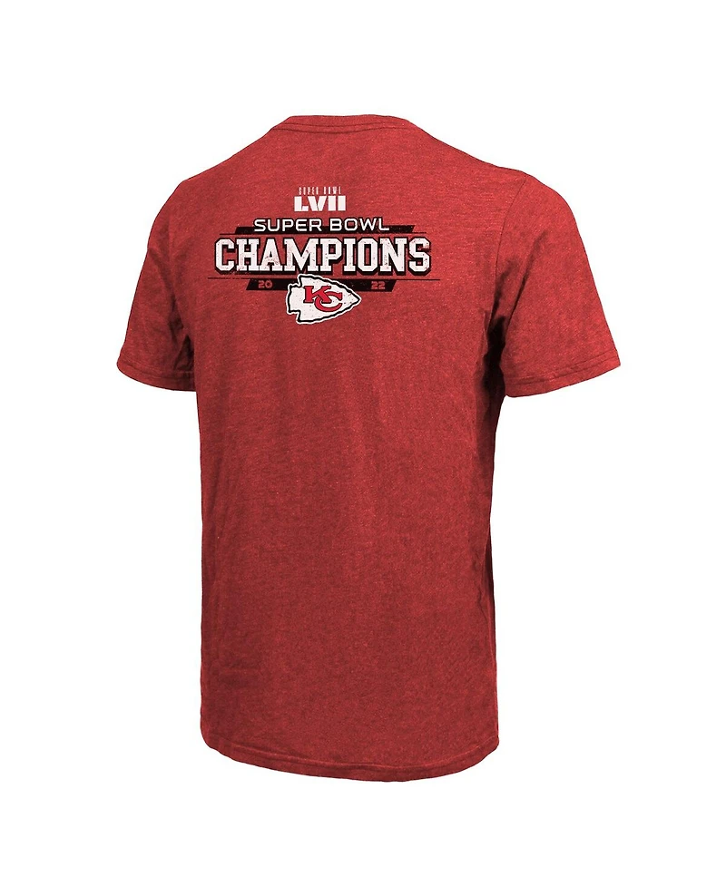 Men's Majestic Threads Red Kansas City Chiefs Super Bowl Lvii Champions Running Back Tri-Blend Pocket T-shirt
