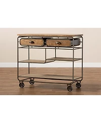 Baxton Studio Grant Vintage 41.7" Rustic Industrial Finished Wood and Metal 2-Drawer Kitchen Cart