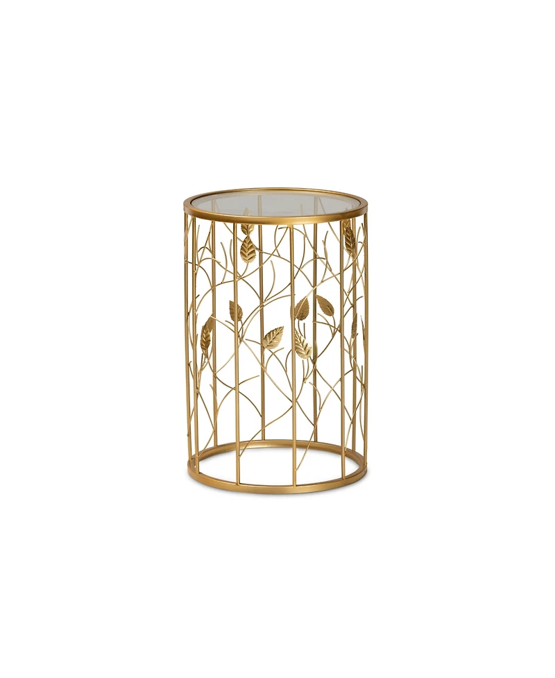Baxton Studio Anaya Modern and Contemporary Glam 23.6" Brushed Finished Metal and Glass Leaf Accent End Table