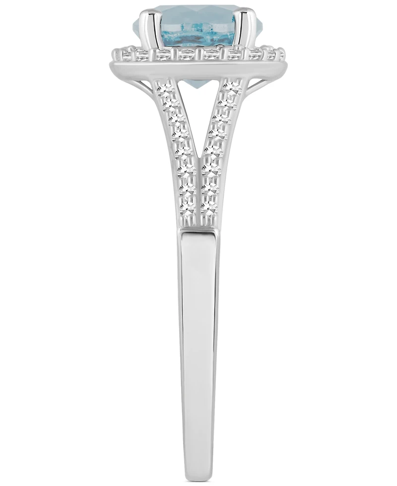 Aquamarine (1-1/4 ct. t.w.) & Diamond (1/4 Halo Split Shank Ring Sterling Silver