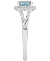 Aquamarine (1-1/4 ct. t.w.) & Diamond (1/4 Halo Split Shank Ring Sterling Silver