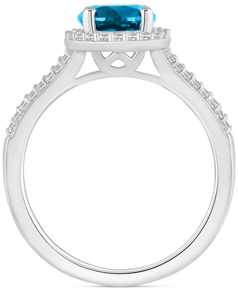 Amethyst (1-1/4 ct. t.w.) & Diamond (1/4 Halo Split Shank Ring Sterling Silver (Also Citrine, Garnet, Peridot, Blue Topaz)