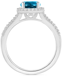 Amethyst (1-1/4 ct. t.w.) & Diamond (1/4 Halo Split Shank Ring Sterling Silver (Also Citrine, Garnet, Peridot, Blue Topaz)