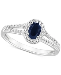 Sapphire (5/8 ct. t.w.) & Diamond (1/4 Oval Halo Split Shank Ring Sterling Silver (Also Ruby Emerald)