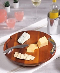 Nambe 15" Wood Cheese Block with Magnetic Knife and Spreader