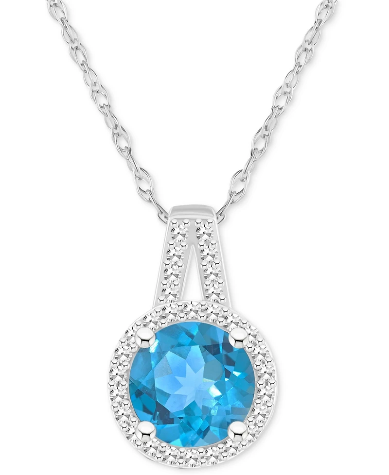 Amethyst (1-1/4 ct. t.w.) & Diamond (1/6 Halo 18" Pendant Necklace Sterling Silver (Also Citrine, Garnet, Peridot, Blue Topaz)