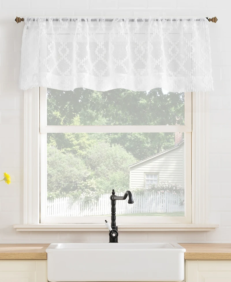 Tina Geometric Clipped Semi-Sheer Rod Pocket Kitchen Curtain Valance
