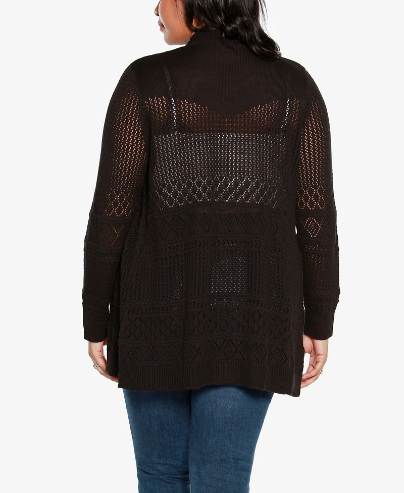 Belldini Plus Pointelle Open Cardigan Sweater