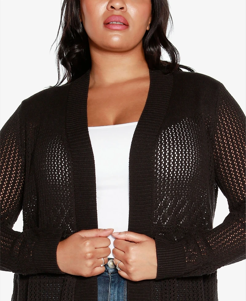 Belldini Plus Pointelle Open Cardigan Sweater