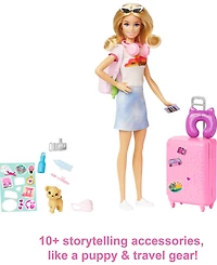 Barbie Doll and Accessories, Travel Set with Puppy