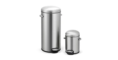 8 Gal./30 Liter and 1.3 Gal./5 Liter Stainless Steel Step-on Trash Can Set for Kitchen and Bathroom