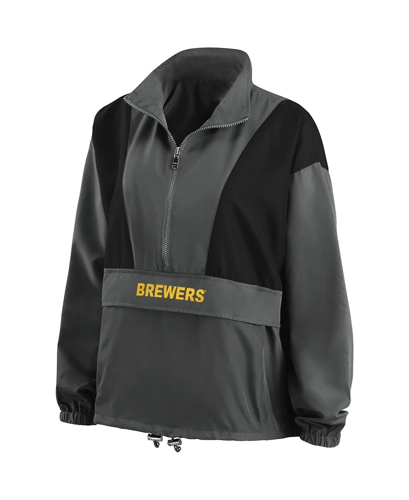 Women's Wear by Erin Andrews Charcoal Milwaukee Brewers Packable Half-Zip Jacket