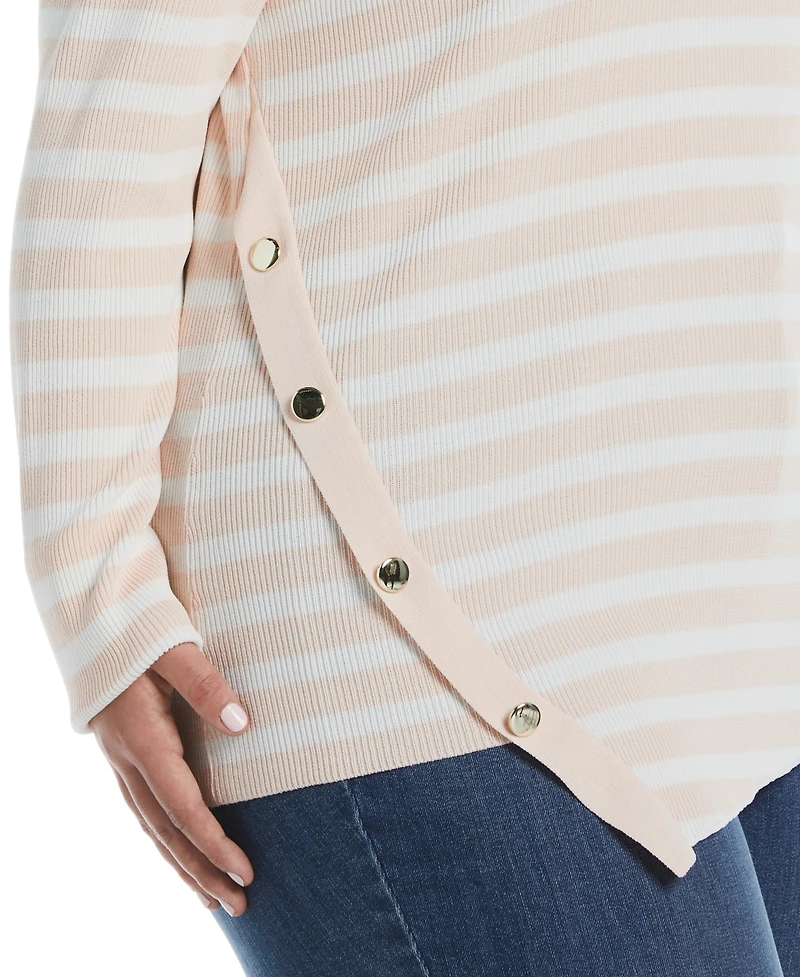 Ella Rafaella Plus Snap Trim Stripe Asymmetrical Sweater