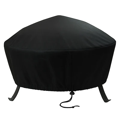 Round Outdoor Fire Pit Cover - Heavy-Duty 300D Polyester and Pvc with Drawstring Closure - Black - 48-Inch