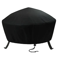 Round Outdoor Fire Pit Cover - Heavy-Duty 300D Polyester and Pvc with Drawstring Closure - Black - 48-Inch
