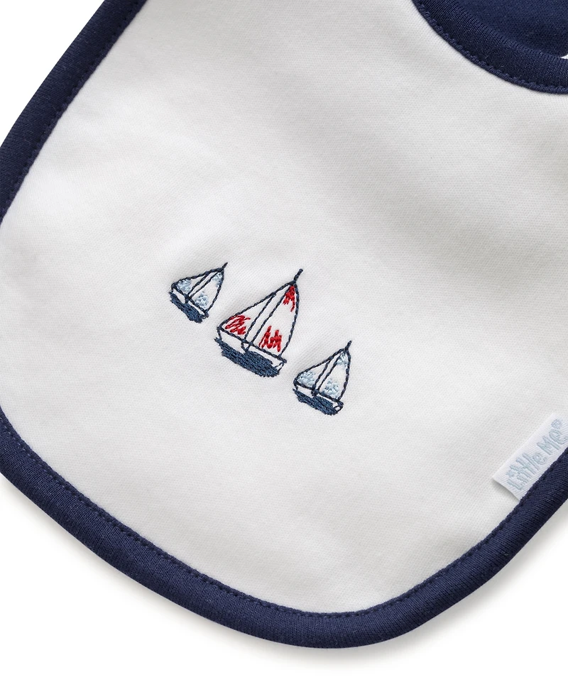 Little Me Baby Boys Sailboats Bibs and Burp Cloth, Pack of 3
