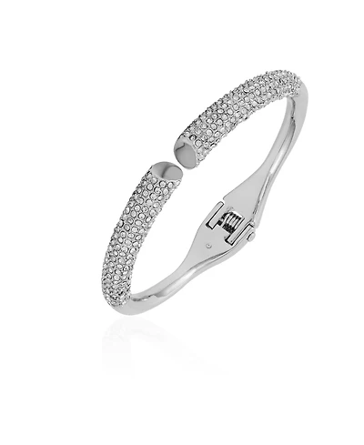 Vince Camuto Silver-Tone Pave Glass Stone Hinge Bangle Bracelet