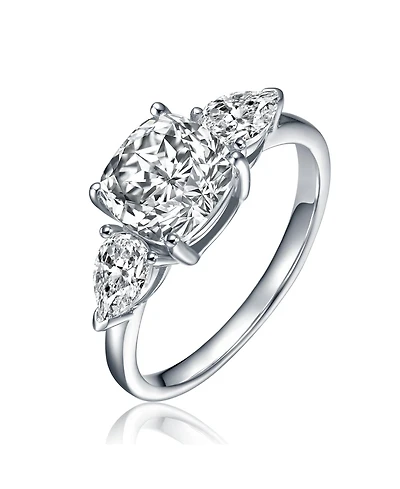 Sterling Silver White Gold Plated Clear Cubic Zirconia Statement Ring