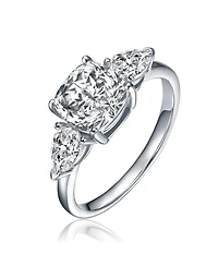 Sterling Silver White Gold Plated Clear Cubic Zirconia Statement Ring
