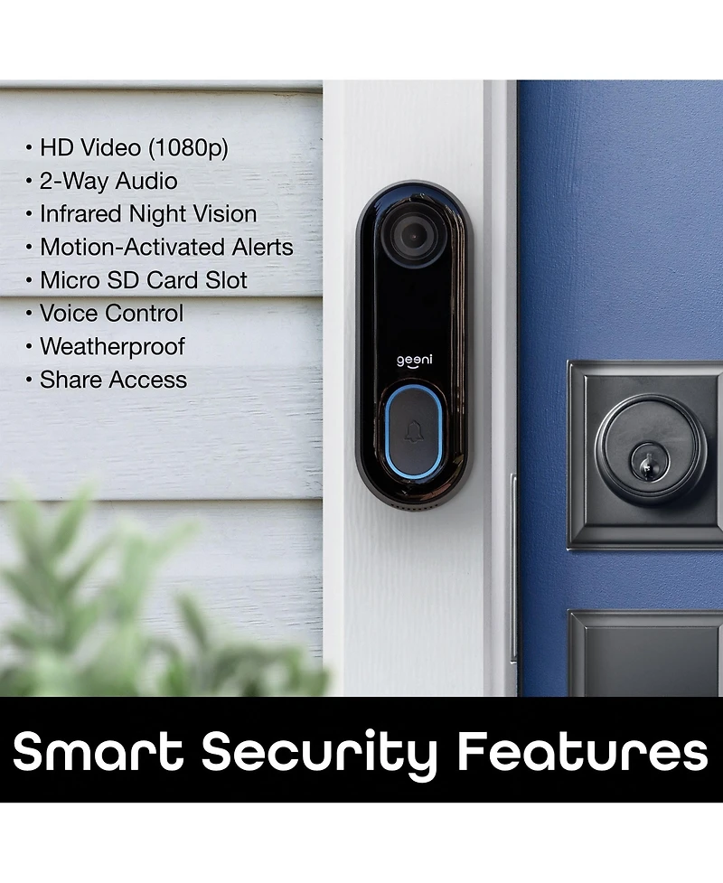 Geeni Video Doorbell | Hd 1080p Video Quality, Weather-Resistant, 2-Way Audio | Motion Detection and Alerts | Easy Installation (Existing Doorbell Wir