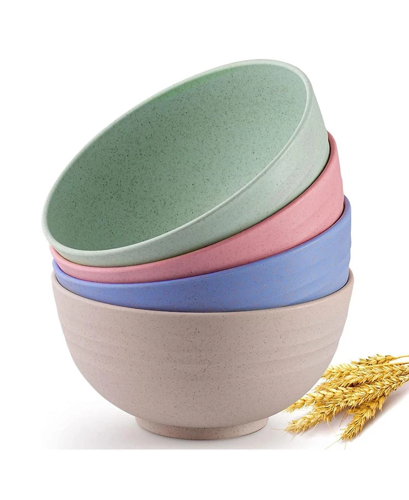 Unbreakable Lightweight Wheat Straw Plastic Cereal Bowls Set of 4