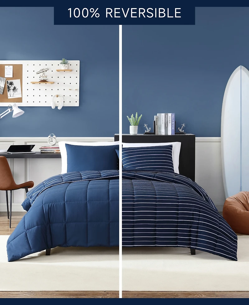 Nautica Longdale Solid Stripe Reversible 3 Piece Comforter Set, King