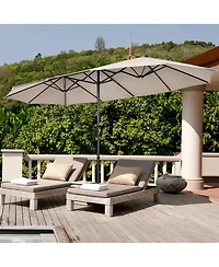 15FT Double-Sided Twin Patio Umbrella Sun Shade Outdoor Crank Market Base