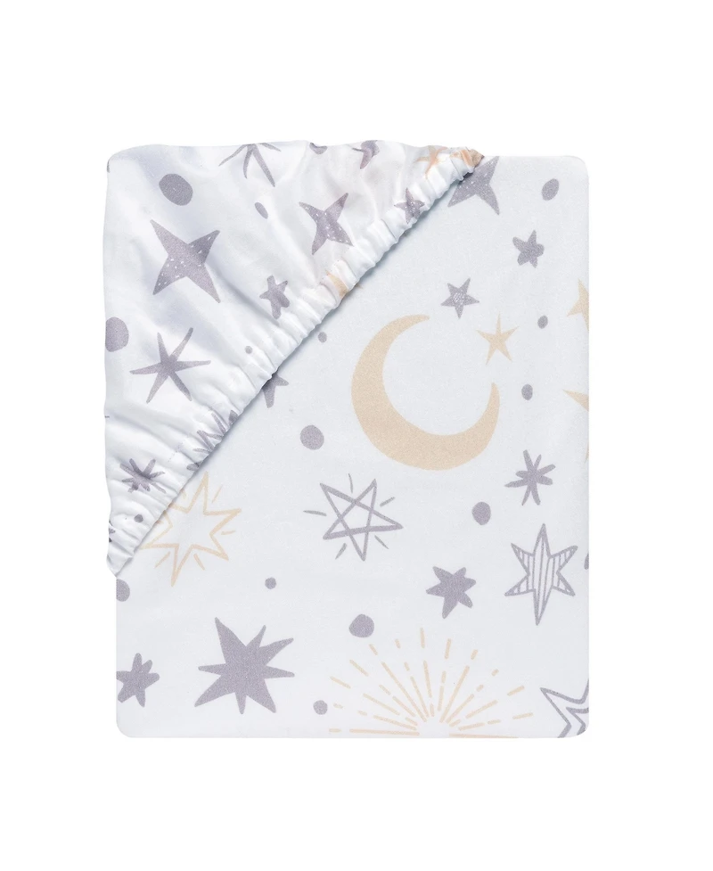 Lambs & Ivy Baby Goodnight Moon 100% Cotton White Fitted Crib Sheet - Moon/Stars