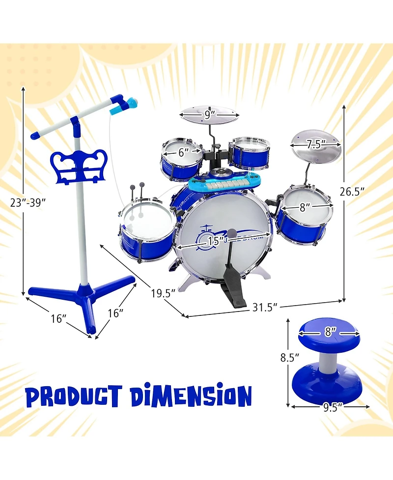 Jazz Drum Set for Toddler Kids Educational Toy w/Keyboard Cymbal