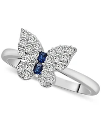 3-Pc. Set Lab-grown White Sapphire (2-1/5 ct. t.w.) & Lab-grown Blue Sapphire (1/4 ct. t.w.) Butterfly Pendant Necklace, Stud Earrings, and Ring in St