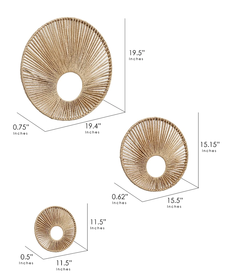 American Art Decor Woven Paper Rope Wall Decor, Set of 3