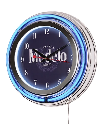 American Art Decor Modelo Retro Round Neon Wall Analog Clock with Pull Chain, 14.5"