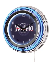 American Art Decor Modelo Retro Round Neon Wall Analog Clock with Pull Chain, 14.5"