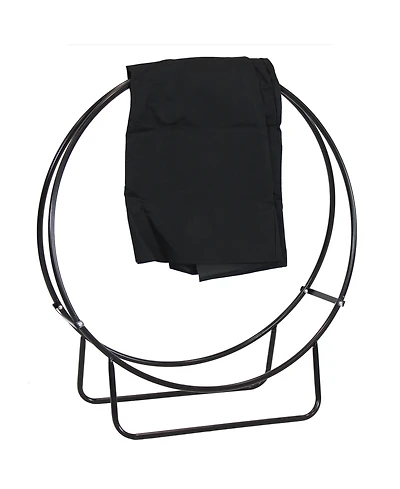 Sunnydaze Decor 40 in Powder-Coated Steel Firewood Log Hoop Rack with Black Cover