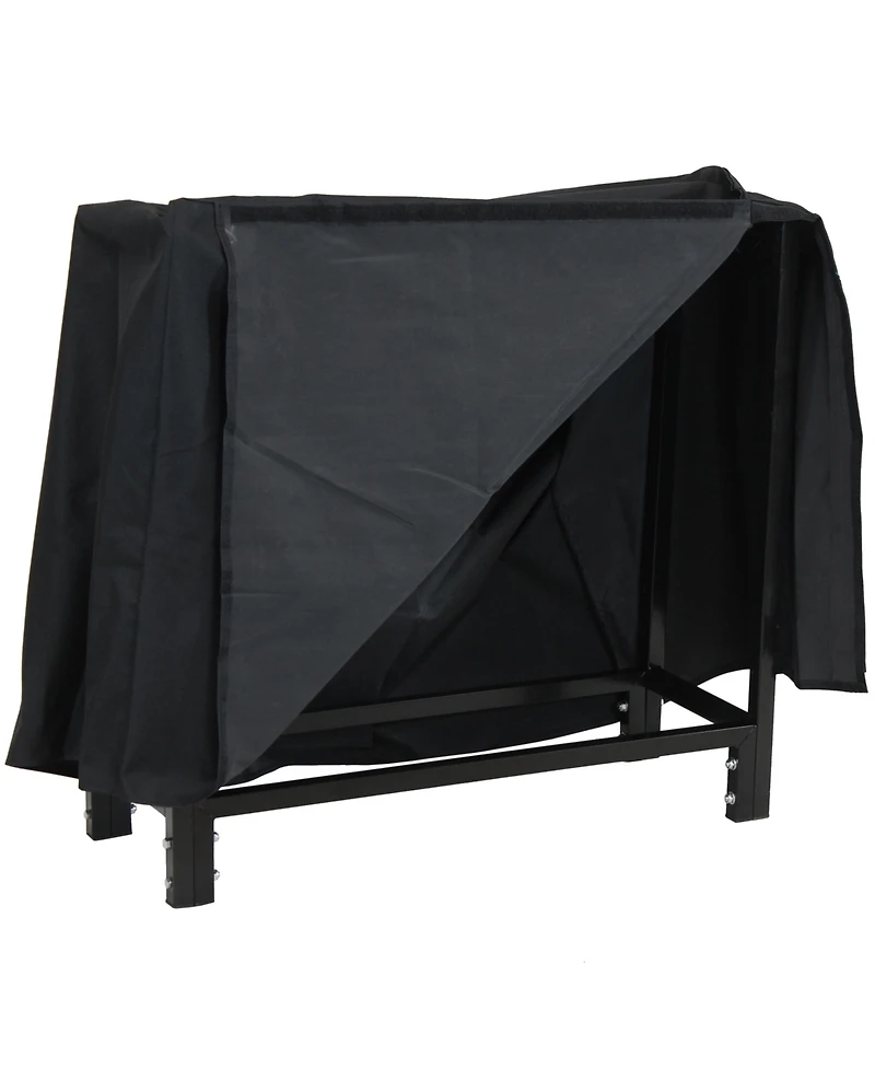Outdoor Steel Firewood Log Rack Holder with Weather-Resistant Heavy-Duty Polyester Log Rack Cover - 30" - Black