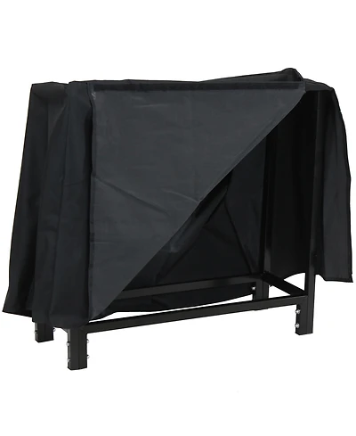 Outdoor Steel Firewood Log Rack Holder with Weather-Resistant Heavy-Duty Polyester Log Rack Cover - 30" - Black
