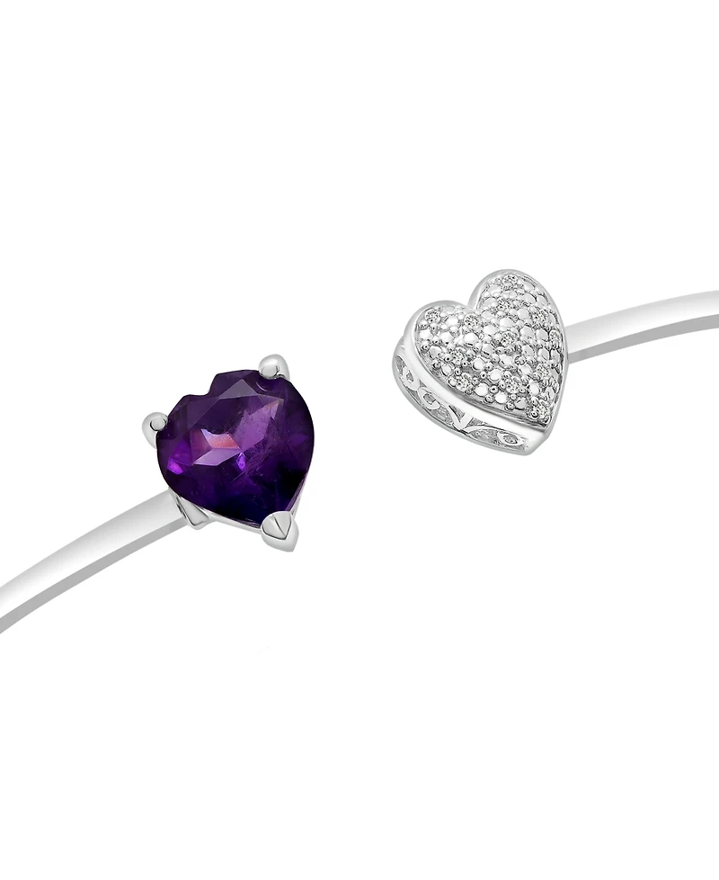Amethyst (1/10 ct. t.w.) & Diamond Accent Heart Cuff Bangle Bracelet in Sterling Silver