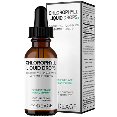 Codeage Chlorophyll Liquid Drops Supplement - Chlorophyll 50 mg per Serving, Liquid Chlorophyll Water, Organic Peppermint Flavor Clorofila Drink