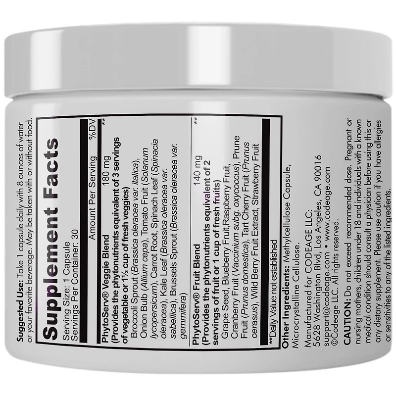 Codeage 5 Servings of Fruits & Veggies Equivalent in 1 Single Capsule