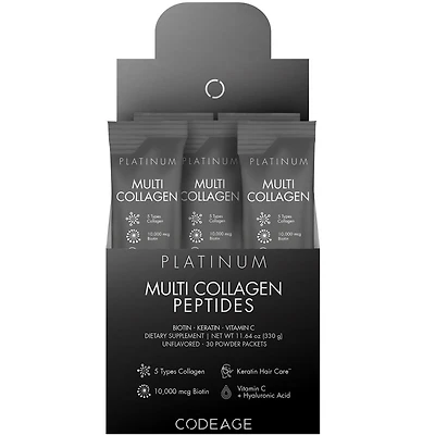 Codeage Multi Collagen and Biotin 10,000 mcg + Vitamin C, B6 & D3, Keratin, Hyaluronic Acid, Niacin, 18 Amino Acids - Stick Packs Supplement