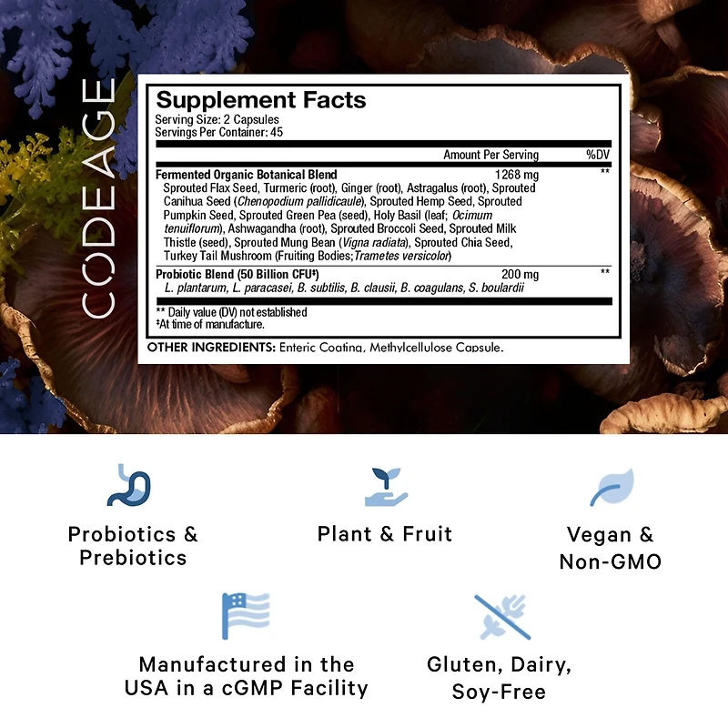 Codeage Sbo Probiotics, Billion CFUs Per Serving, Multi Strain Soil Based Organisms Blend and Organic Fermented Botanical Blend, Shelf-Stable