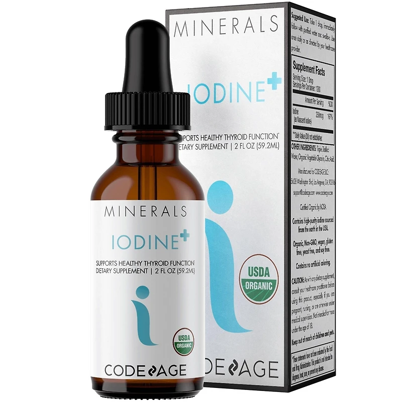 Codeage Usda Organic Iodine Drops – Usda Certified Organic - 250 Mcg Per Serving - 1+ Year Supply - Liquid Iodine Supplement