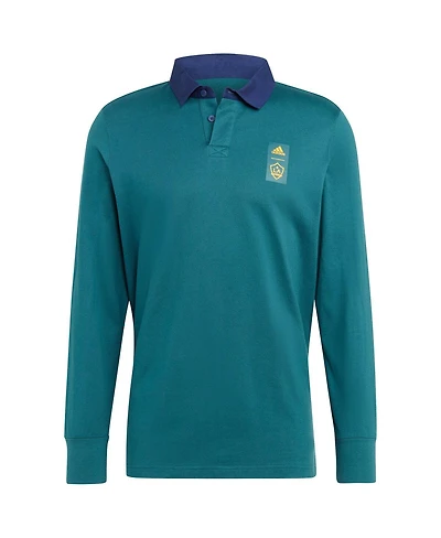 Men's adidas 2023 Player Green La Galaxy Travel Long Sleeve Polo Shirt