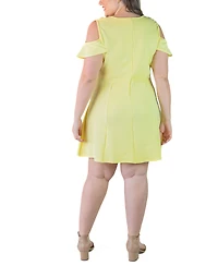 24seven Comfort Apparel Plus Ruffle Cold Shoulder A Line Dress