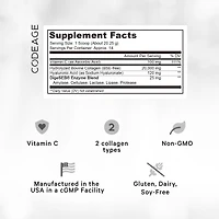 Codeage Collagen Peptides Powder + Vitamin C - 20g Grass-Fed Collagen Per Serving - Digestive Enzymes, Hyaluronic Acid, 18 Amino Acids