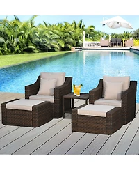 Outsunny 5 Piece Patio Furniture Set, Chairs, Ottoman, Table,