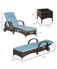 Outsunny 3 Piece Outdoor Furniture Set, 2 Reclining Chaise Lounge Chairs, Rolling Wheels, Armrests, Headrests, Thickly Cushioned, 1 Side Table