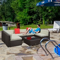 Outsunny 7-Piece Patio Furniture Sets Outdoor Wicker Conversation Sets All Weather Pe Rattan Sectional sofa set with Cushions & Tempered Glass Desktop